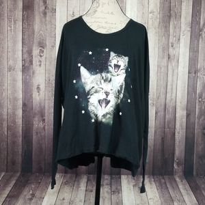Wildfox black long sleeve oversized space cat tee
